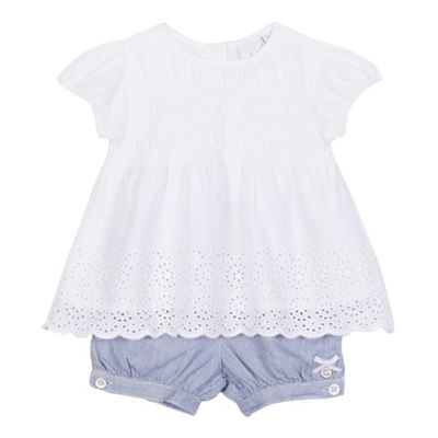 J by Jasper Conran Baby girls' white floral cut-out top and blue textured shorts set